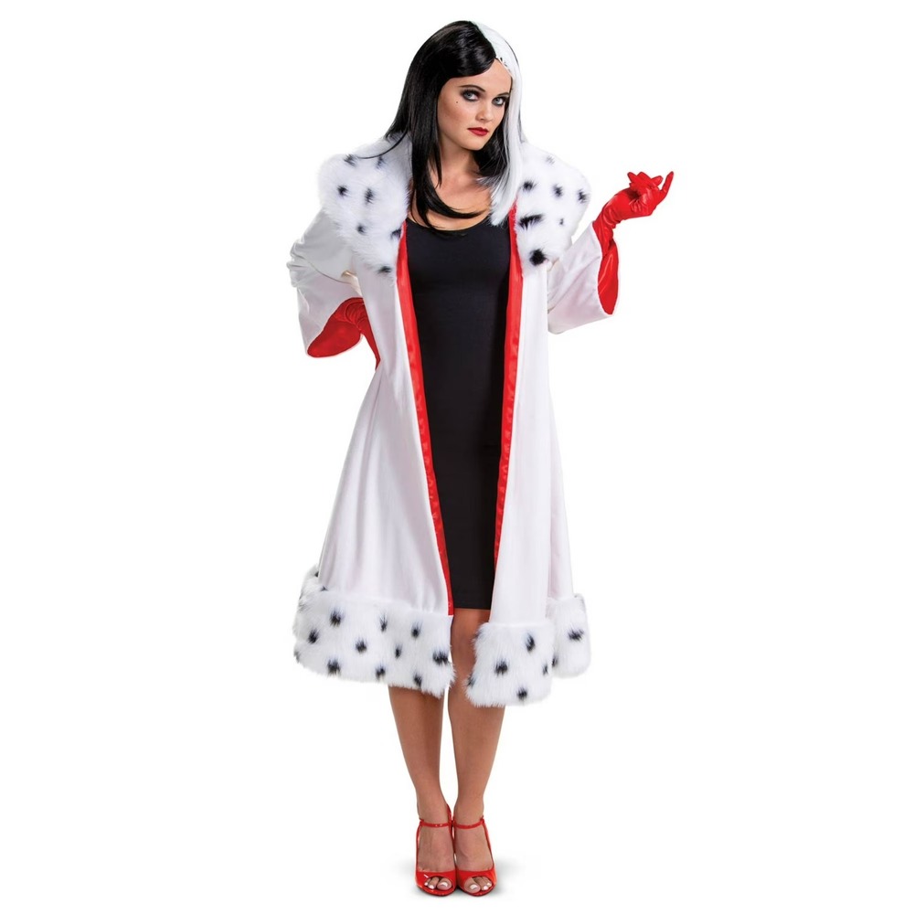 Disney Cruella De Vil Costume Coat  White Faux Fur Sz M 8/10 NWOT